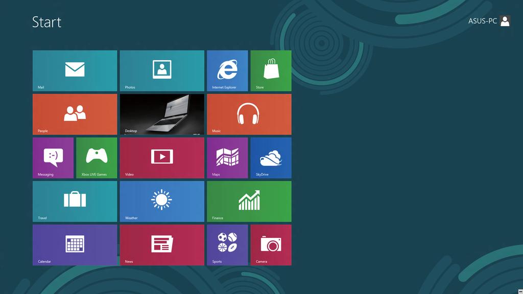 Windows UI De Windows User Interface (UI) is de op tegels gebaseerde weergave die gebruikt wordt onder Windows 8. Het bevat de volgende opties die u kunt gebruiken bij uw werk op de Allesin-één pc.