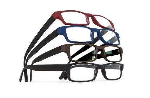 Kunststof leesbril met soft-touch Flex scharnier 50 mm 6 mm 18 mm 140 mm Toonbank display Kleuren: Zwart rood, blauw en lila Sterkte: van tot dpt.