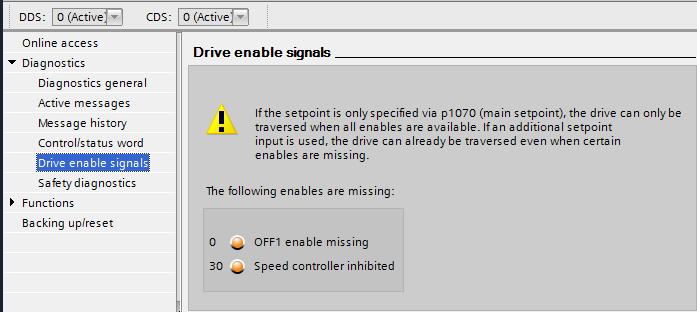 6.2.5 Online & diagnostics Diagnostics Drive enable signals In Drive enable signals is terug te vinden welke