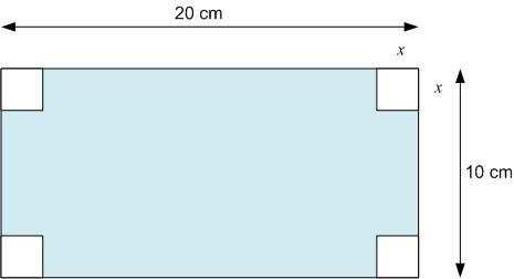 Opgave 7. Wanneer is het volume maimaal? Van een stuk papier van 0 0 cm wordt een bakje gemaakt. De hoeken worden ingeknipt over een lengte en omgevouwen. De hoogte van het bakje wordt daardoor cm.