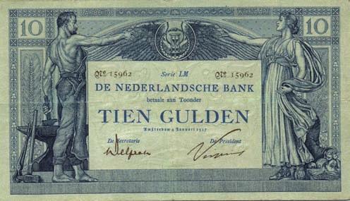 / AV 25.1b.2) met handtekeningen De Hoop Scheffer / Van den Berg in bruin gedrukt serie # AD 06968 - FR / zeldzaam 1500 500 6939 6941 6939 10 Gulden 1904 Arbeid en Welvaart I (Mev. 36-4b / AV 25.