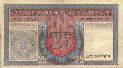 / AV 55.1a.1) kort serienummer - UNC 100 7089 25 Gulden 1955 Huygens (Mev. 83-1a / AV 55.1a.2) lang serienummer - UNC- 60 7090 25 Gulden 1955 Huygens (Mev.