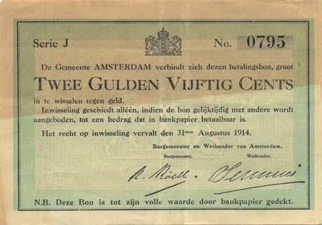 7187 7186 Noodgeld Amsterdam 7186 2½ Gulden 31-8-1914 - Serie J (Verkooyen 1.