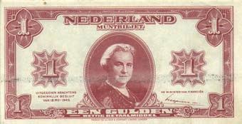 - CANCELLED - serienummer 1 AA 000000 en met geschreven specimennummer 25 aan onderzijde - UNC 1 Gulden 1945 Muntbiljet