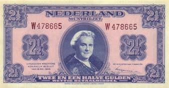 1a.1) - ZF+ 15 6878 2½ Gulden 1945 Muntbiljet (Mev. 15-1a / AV 13.1a.1) - met roodbruine serie - UNC- 150 6879 2½ Gulden 1945 Muntbiljet (Mev.