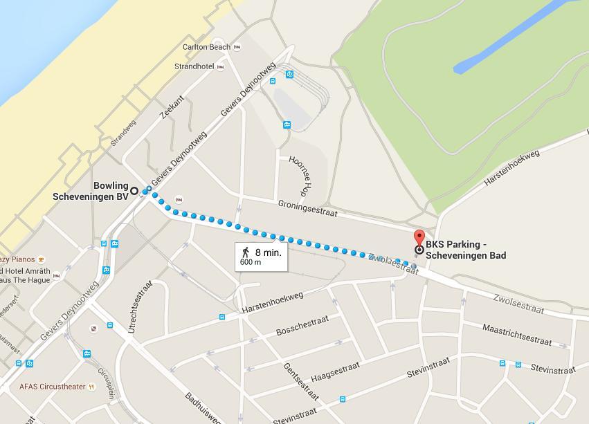 Route en parkeren Bowling Scheveningen vindt u in Shopping Centre by the sea "Palace Promenade". Parkeren is het slimst in: Parkeergarage Scheveningen Bad (Zwolsestraat).