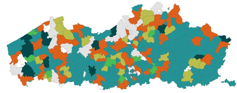 2. Aantal vestigingen In 2015 zijn er in Vlaanderen en het Brussels Hoofdstedelijk Gewest 609 bibliotheekvestigingen. Kaart 2.
