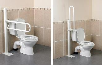 Speciale wandbeugels voor het toilet Opklapbare toiletbeugel met vloerbevestiging Nuttig indien muurmontage niet mogelijk is.