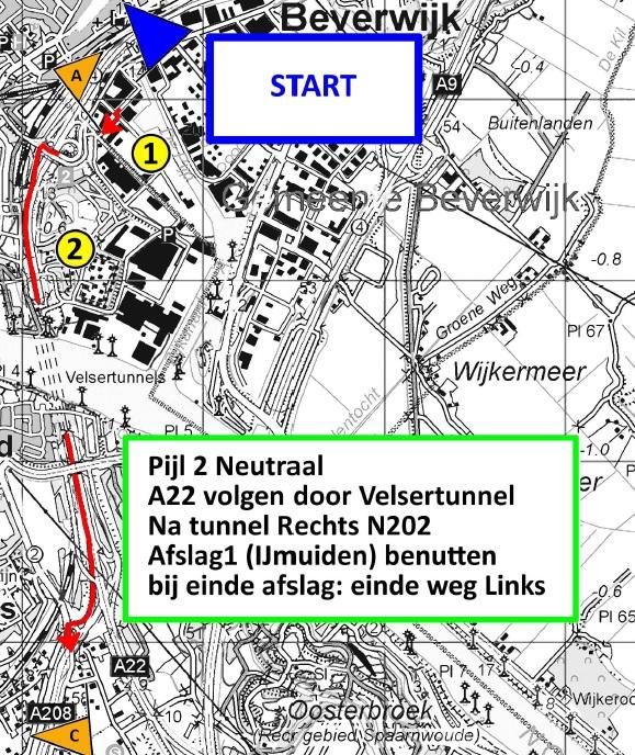 46e Nacht van Weesp Uitleg traject 4 Halfweg door polders en Sloten, wat een Gein Eenvoudig beginnen, op pijl