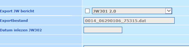 Op twee manieren is te controleren of het JW301-bericht daadwerkelijk aangemaakt is: 1. Het veld Exportbestand is gevuld met de naam van het bericht.