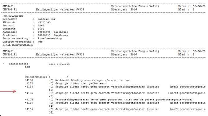 product (dossier x productcode ) 4180 1183 Aanbieder biedt productcategorie/- code niet aan Bedrag kan geaccordeerd worden Terugkoppeling uitval aan Toegang/backoffice De uitgevallen factuurregels