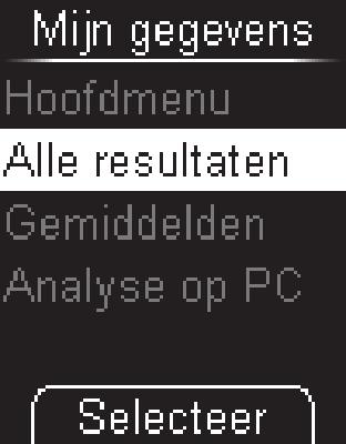 Selecteer Alle resultaten met. Het laatst opgeslagen meetresultaat wordt weergegeven.