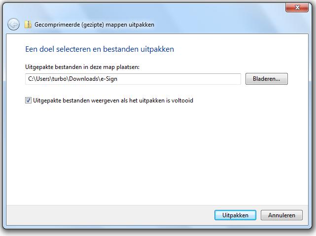 8. Kies een (voor u) geschikte en toegankelijke locatie en klik op Uitpakken. 9.
