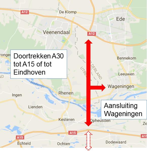 Afgevallen varianten deze fase Doortrekken A30 van A12 naar A15 (en evt.