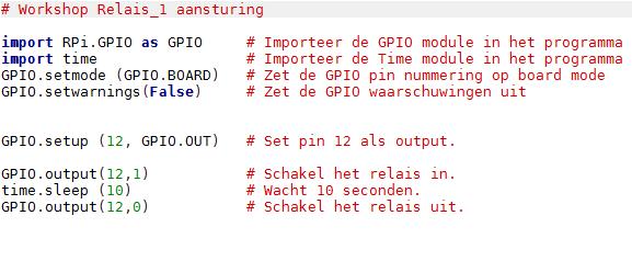 Het eerste deel van dit python script importeert de modules GPIO en Time en bepaalt de wijze waarop we de pinnummering aangeven in het programma.