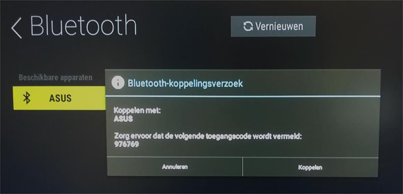 In dit voorbeeld worden er twee bronnen gesignaleerd en selecteren we ASUS om er mee te koppelen.