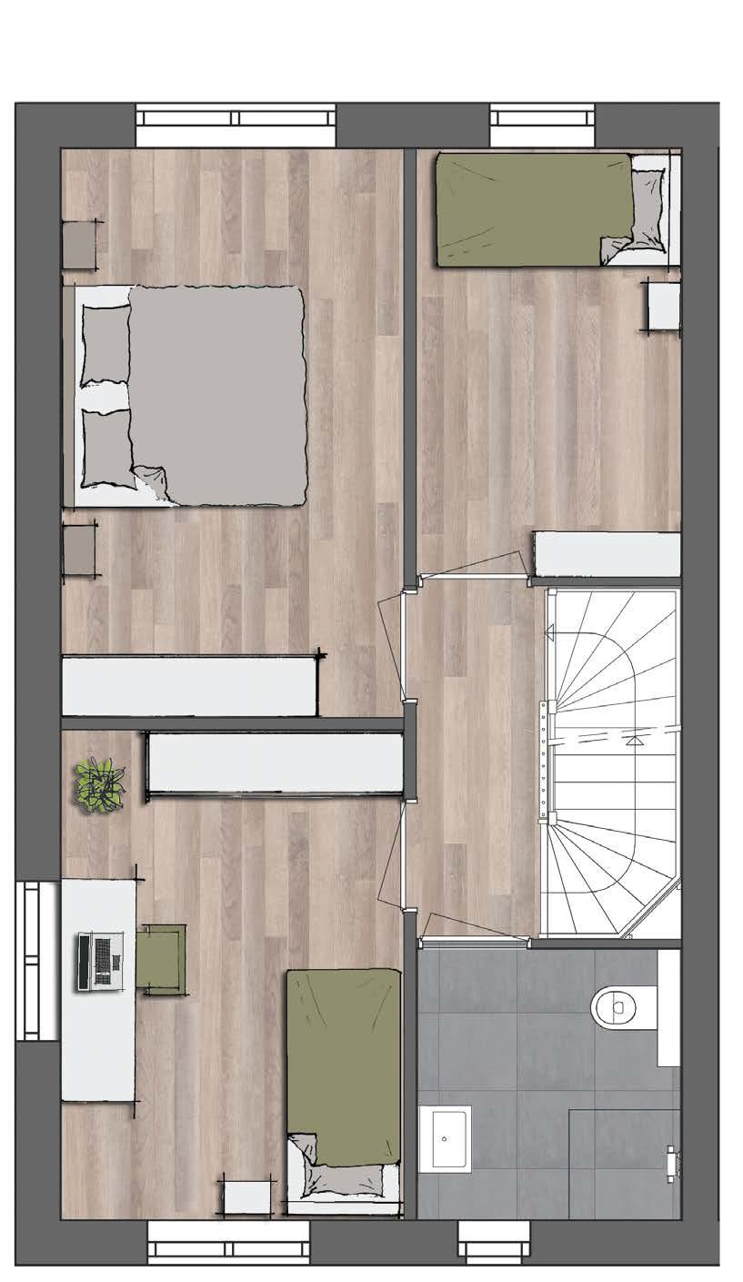 KLEIWERD HOEKWONING verdieping kavel 26+30 en 31+35 basis afmeting (Kavel 31+35 zijn gespiegeld. Kavel 30 en 31 hebbben geen zijgevelkozijn.