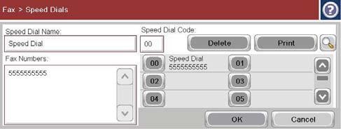 5. Raak de optie Faxnummers aan. 6. Als u een faxnummer wilt toevoegen voor een snelkiesnaam, raakt u het scherm rechts van het laatste getal van laatste faxnummer in de lijst aan.