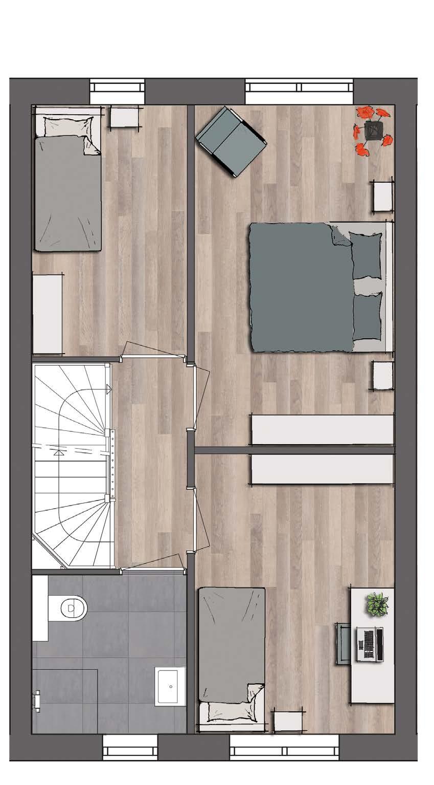 HOFLIJKHEID verdieping tussenwoning basis afmeting HOFLIJKHEID zolder tussenwoning basis afmeting 9540 mm 9540 mm 5400 mm 5400 mm Deze plattegronden geven de sfeer en mogelijkheden aan.