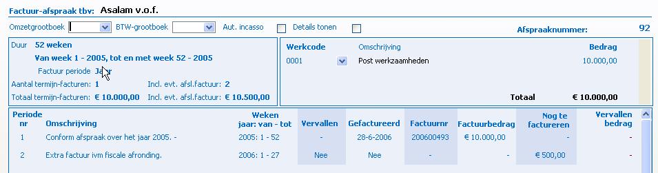 Wanneer de procedure klaar is ziet u, dat de invoer van urenregels alsmede de mogelijkheid tot het aanmaken van een factuur is afgeblokt; uw afspraak is thans afgerond en u kunt geen wijzigingen meer