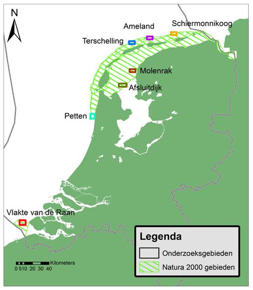 Onderdeel b. is uitgevoerd in het Molenrak, een gebied in de Waddenzee, gekozen vanwege de grote soortenrijkdom in dit gebied.