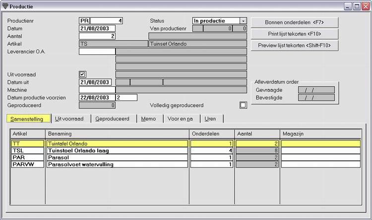 Briljant Productie Werkwijze na de productie 1. Heropen de productiebon en klik op het tabblad Geproduceerd. 2. Vul Datum en het Aantal geproduceerd in.