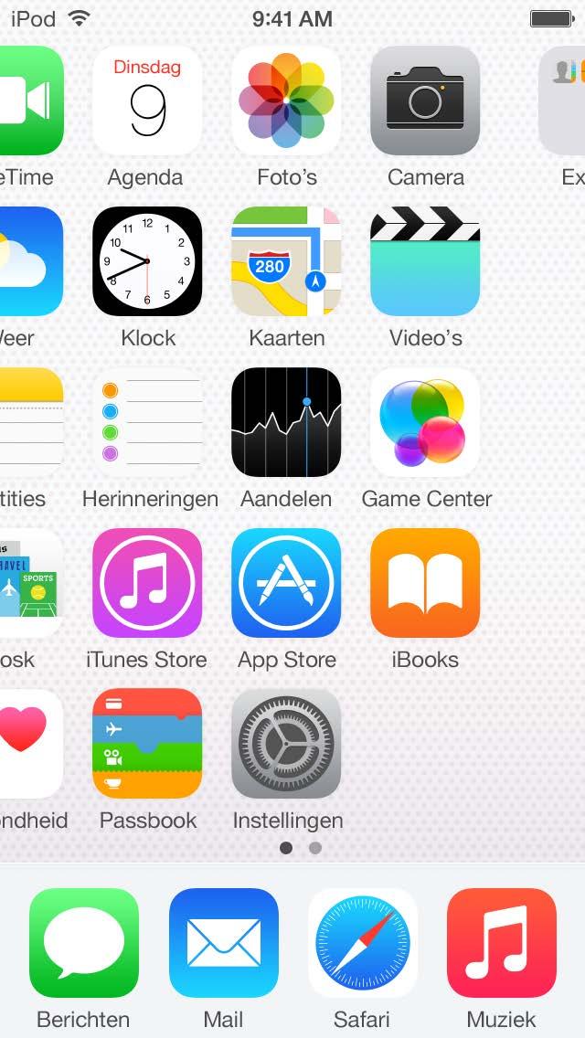 Basiskenmerken 3 Apps gebruiken In het beginscherm vindt u alle apps die standaard op de ipod touch staan, plus de apps die u zelf vanuit de App Store hebt gedownload.