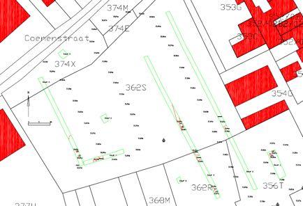 HetarcheologischvooronderzoekaandeCoenenstraatteSteenokkerzeel 3.2Overzichtsplattegronden Fig.3.4:Allesporenkaart. 3.3Besprekingvandesporen Intotaalwerden8sporenopgetekend,waarvanintotaal1paalkuil(S3),2greppels(S5enS6)en5 kuilen(s1,s2,s4,s7ens8).