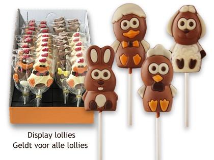 Smaak: Melk- en Witchocolade Verpakking: Display (36 lollies per display) Bestelinfo: Te bestellen per display (vanaf 10 displays)