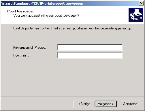 AFDRUKVERBINDINGEN INSTELLEN 23 7 Typ het IP-adres van de EX Print Server. 8 Klik op Volgende.