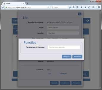 Om een beheeroptie (functie) toe te voegen klikt u op Toevoegen. Er verschijnt een venster waarin u om de Functie registratiecode wordt gevraagd.
