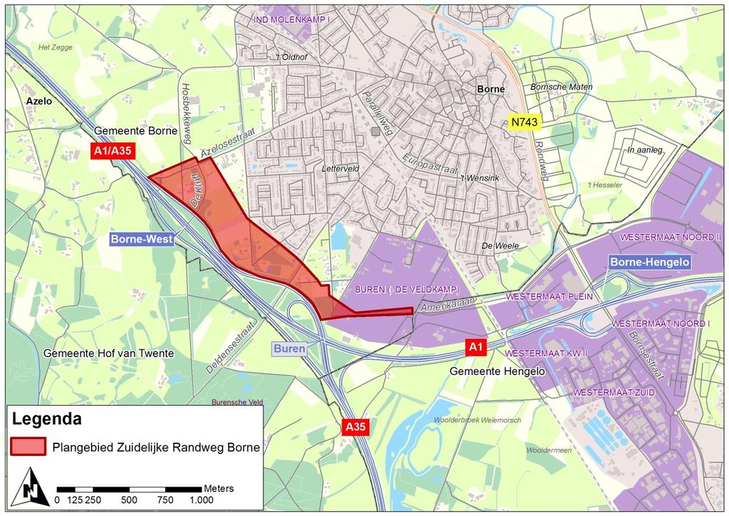 Bij aanleg van de Westelijke Randweg Borne, wordt de Rondweg (N743) bij Bornsche Maten geknipt en maakt de Zuidelijke Randweg onderdeel uit van de N743 tussen Almelo en Hengelo.