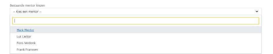 worden de mentoren weergegeven die ooit door de onderneming zijn toegevoegd en erkend zijn voor een bepaalde vestiging en opleiding.