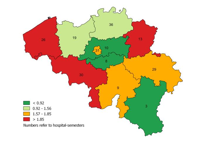 Figuur 2 Gemiddeld incidentie van ziekenhuisgerelateerde Clostridium difficile infectie / 10.000 ligdagen in acute ziekenhuizen, per provincie.