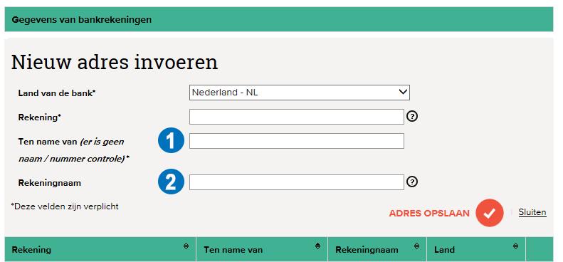 Toegestane tekens in het adresboek 1. Ten name van naam van de rekeninghouder A-Z (A t/m Z in hoofdletters) a-z (a t/m z in kleine letters) ' (quote) (spatie) 2.