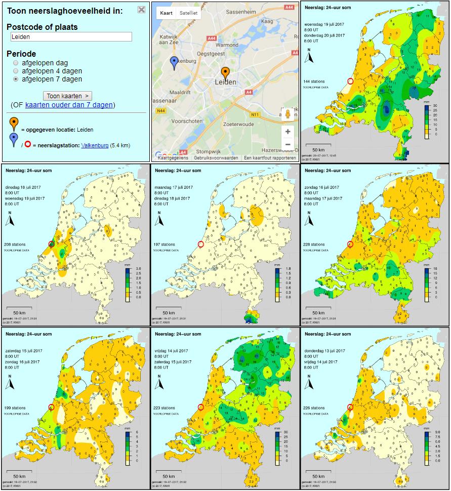 3b. Neerslagsom per dag periode do. 13 juli 2017 08:00 UT tot do. 20 juli 2017 08:00 UT.