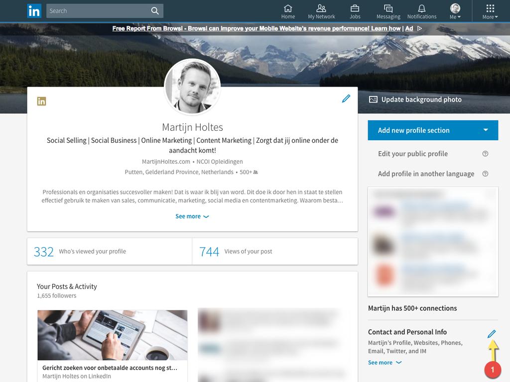 4.6 Contact and Personal Info Je connecties kunnen op je LinkedIn profiel gemakkelijk je contactgegevens terugvinden.