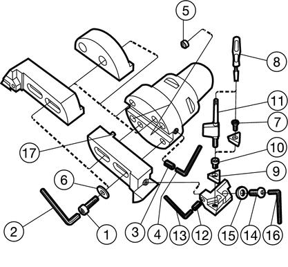 DuoBore 391.68A Kotterdiameter 148-270 mm (gereedschap met cassette) Onderdelen KOTTRN 1 2 1) 3 4 1) 5 6 1) Adapter Afme ting Schroef Sleutel (mm) Stelschroef Sleutel (mm) Spuitmond Ring C8-391.