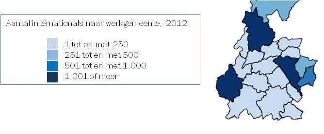 Figuur 3.1. Aantal internationals naar werkgemeente in Zuid-Limburg, 2012 3.