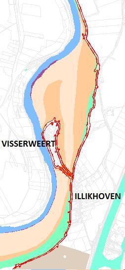 Dijkvakken 50.540.2 en 50.540.3 liggen direct aan de stroomgeul van de Maas. Aan de binnenzijde van dijkvak 50.540.2 staan drie woningen. Aan de binnenzijde van dijkvak 50.540.3 ligt de kern van Visserweert met enkele woningen dicht op de dijk.