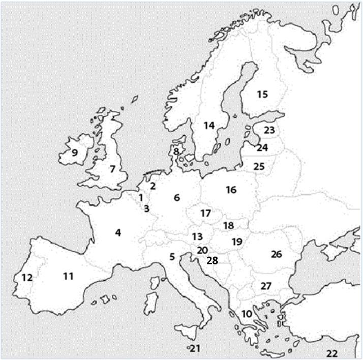 Landen van de EU 17. Welke twee kleine eilanden traden in 2004 toe tot de Europese Unie? Cyprus en Malta 18. Welke land werd in 2013 de 28 ste lidstaat? De stropdas werd er uitgevonden.