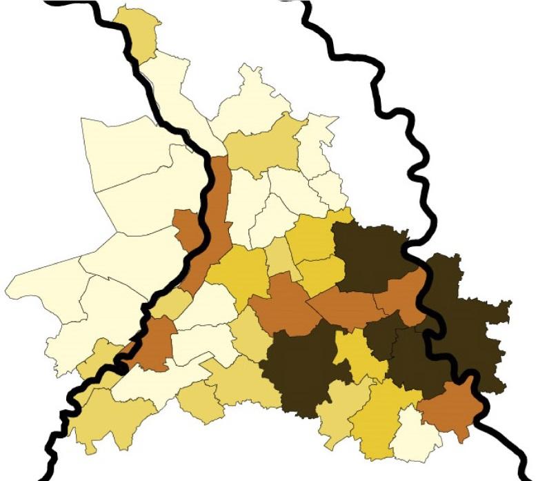 000 inwoners, maar de euregio telt ook een aantal Duitse gemeenten met meer dan 120.000 inwoners. Daarnaast valt uit de kaartbeelden af te lezen dat veel gemeenten aan beide zijden van de grens met een verwachte krimp van de bevolking te maken krijgen in de nabije toekomst.