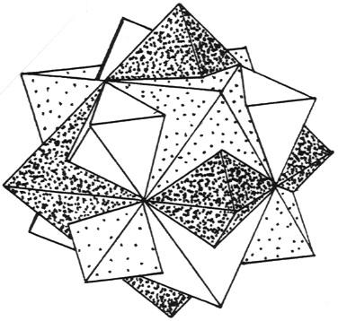 figuur 8 octaëder met drie viertallige symmetrieassen figuur 9 verdraaiing van een octaëder over 45 rond elk van zijn drietallige symmetrieassen We kunnen ons tenslotte afvragen hoe een samenstel van