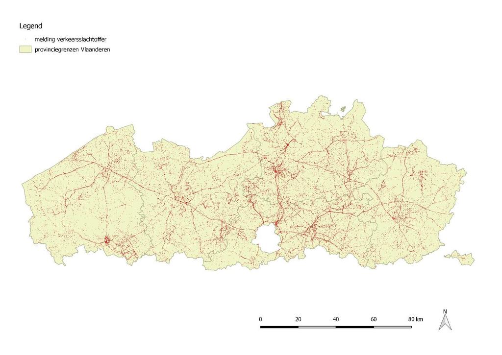 Legenda Figuur 21 - Overzicht van de 56.000 meldingen van verkeersslachtoffers op kaart.