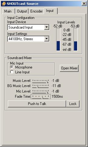 7 Shoutcast Source 4 Wilt u ook tijdens de uitzending kunnen praten, dient u de optie Soundkaart te kiezen.