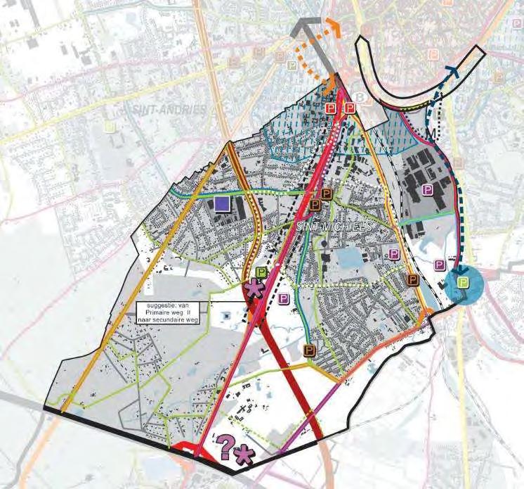 Figuur 36: Mobiliteitsplan Brugge Beleidsplan Uitwerking per deelgemeente: Sint Michiels Onder de Inrichting van de wegen vinden we dat de Bevrijdingslaan is de belangrijkste toegangsweg naar de