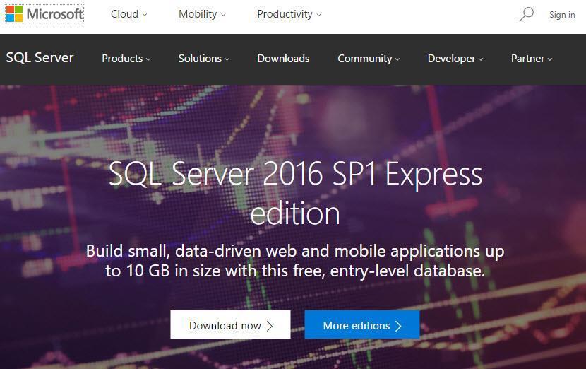 MS SQL 2016 Express Open de volgende pagina in uw internet browser. https://www.microsoft.