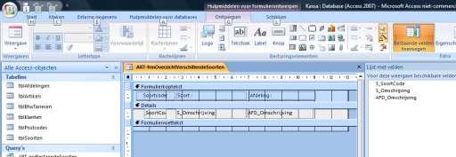 We bewaren het formulier als ART-frmOverzichtVerschillendeSoorten. Dit formulier gaan we als subformulier toevoegen op het formulier ART-frmSoortenBeheren.
