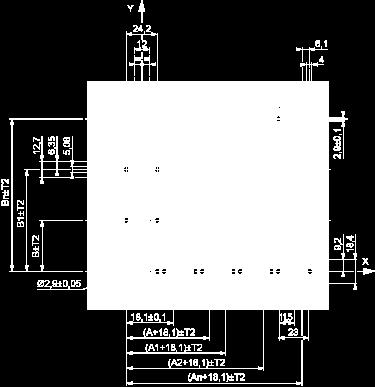 A: 30 mm min. B: 40 mm min. Dimensions in in. A: 1.18 in. min. B: 1.57 in. min. General Tolerances of the Panel and Printed Circuit Board The cumulative tolerance must not exceed 0.3 mm / 0.