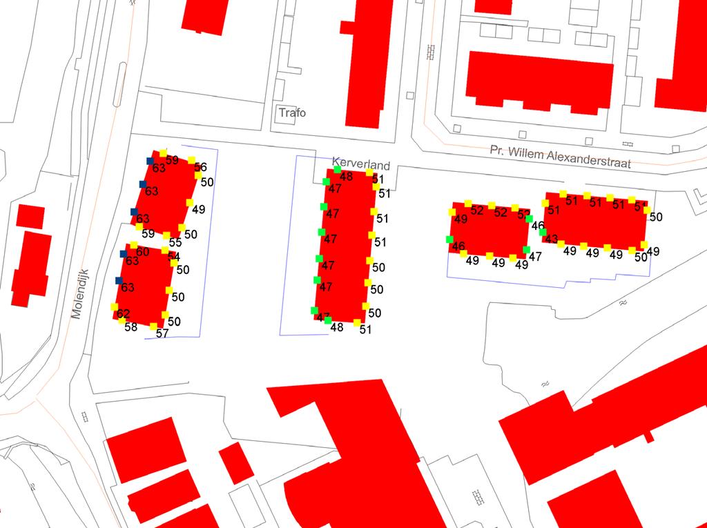 project opdrachtgever Kerverland, Waarder Bogor Projectontwikkeling objecten bebouwing rijlijn scherp scherm hoogtelijn waarneempunt gevel + omschrijving Overzichtstekening 3 Cumulatieve